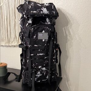 Tactical Roll-Top Backpack - Black/White Camo